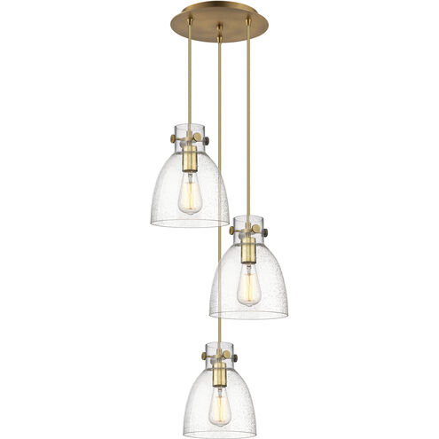 Newton Bell 3 Light 15.5 inch Brushed Brass Multi Pendant Ceiling Light in Seedy Glass