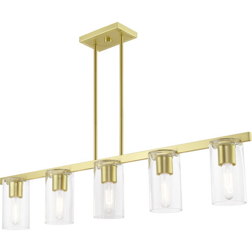 Clarion 5 Light 42 inch Satin Brass Linear Chandelier Ceiling Light