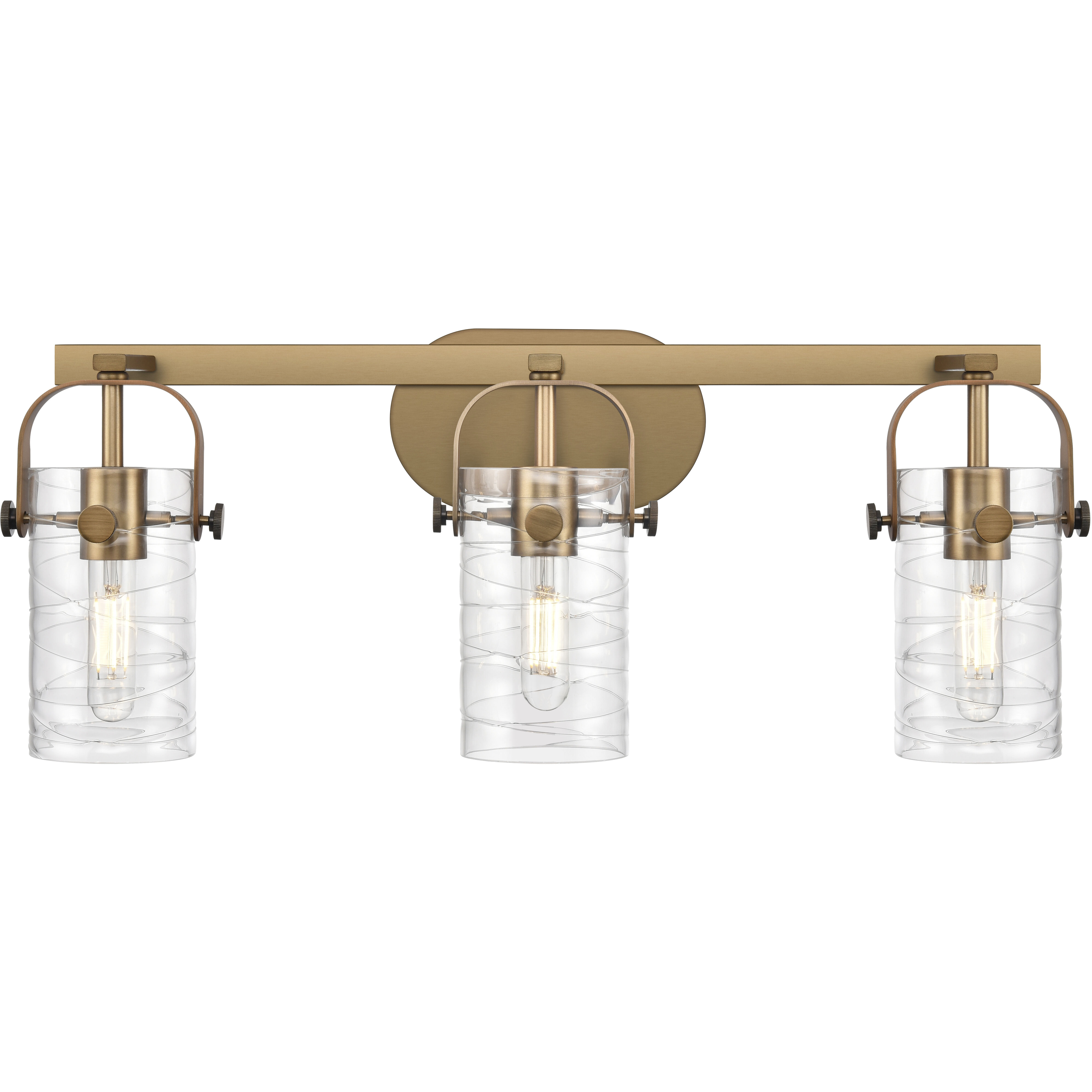 Pilaster II Cylinder 3 Light 24.88 inch Brushed Brass Bath Vanity Light Wall Light in Deco Swirl Glass