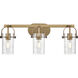 Pilaster II Cylinder 3 Light 24.88 inch Brushed Brass Bath Vanity Light Wall Light in Deco Swirl Glass