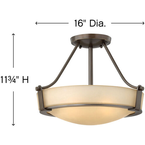Hathaway 3 Light 16 inch Olde Bronze Semi-Flush Mount Ceiling Light in Etched Amber