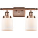 Ballston Small Bell 2 Light 16 inch Antique Copper Bath Vanity Light Wall Light in Matte White Glass