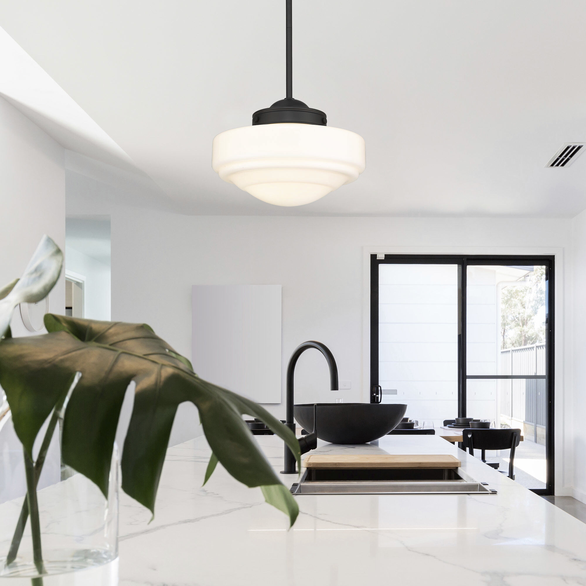 Ingalls 1 Light 12 inch Matte Black Pendant Ceiling Light in Vintage Milk Glass, Medium