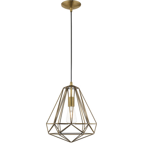 Geometric 1 Light 12 inch Antique Brass Mini Pendant Ceiling Light