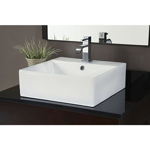 Ceramic Vessel Sink 18.1 X 18.1 X 6.1 inch White Bathroom Sink, Square