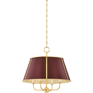 Cambridge 4 Light 20.25 inch Aged Brass/Soft Crimson Chandelier Ceiling Light