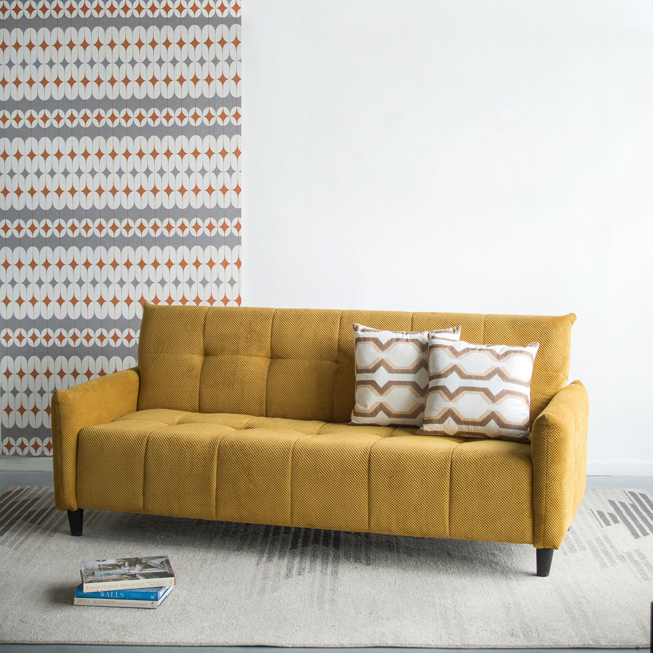 Large Biscuit Tufted Mustard Sofa