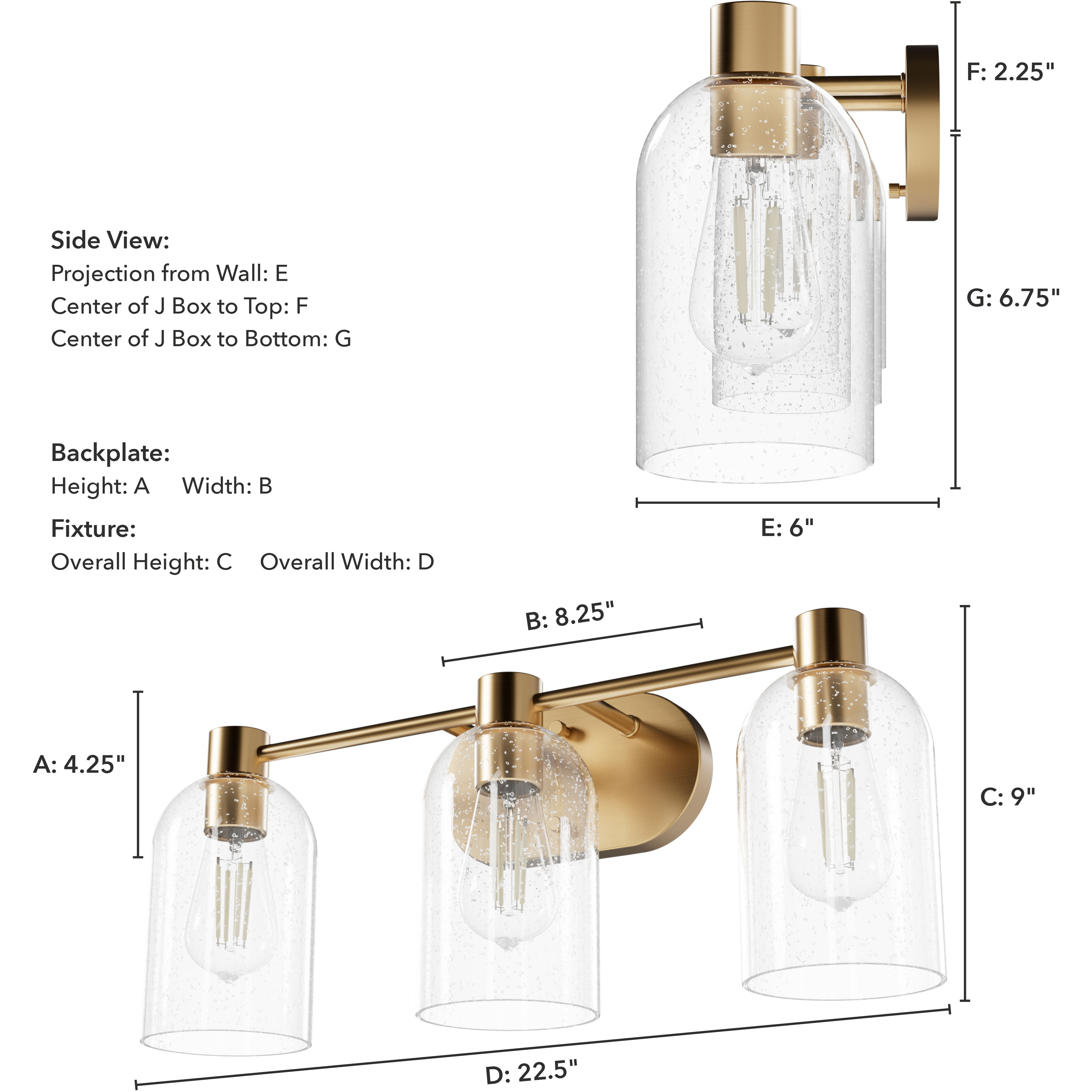 Lochemeade 3 Light 22.5 inch Alturas Gold Vanity Light Wall Light