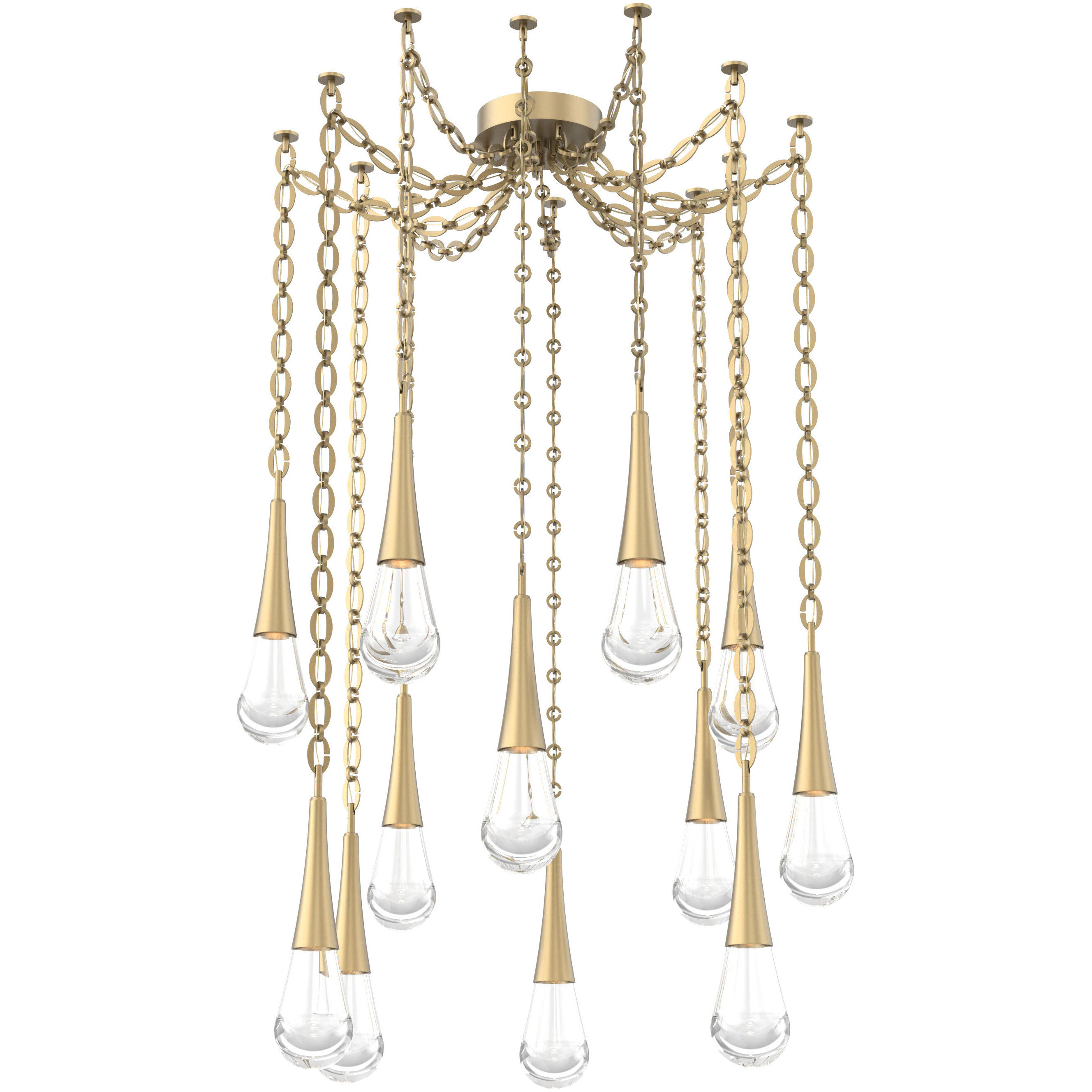 Raindrop LED 13.6 inch Gilded Brass Swag Multi-Pendant Ceiling Light in 3000K LED, Oval Chain