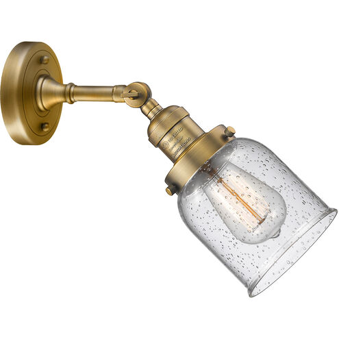 Franklin Restoration Small Bell LED 5 inch Brushed Brass Sconce Wall Light in Seedy Glass, Franklin Restoration