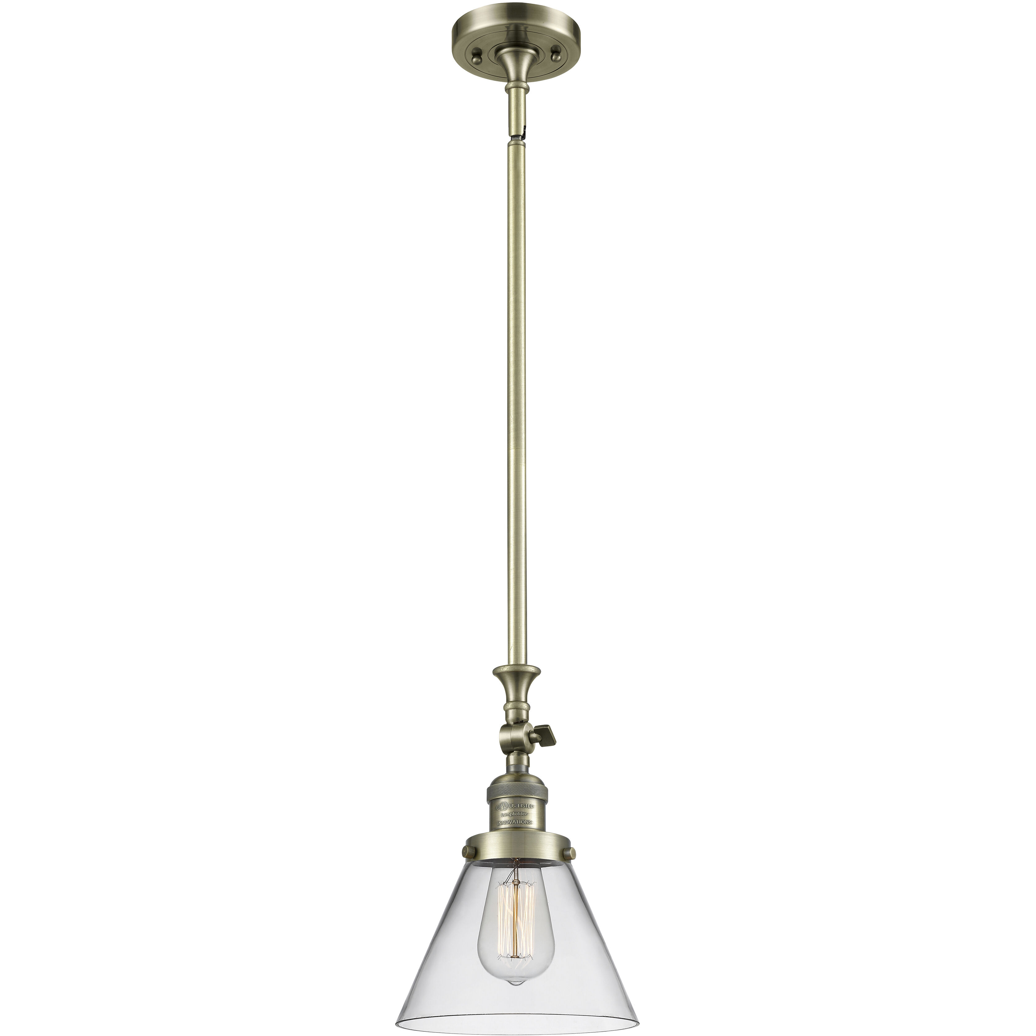 Franklin Restoration Cone LED 8 inch Antique Brass Mini Pendant Ceiling Light in Clear, Franklin Restoration