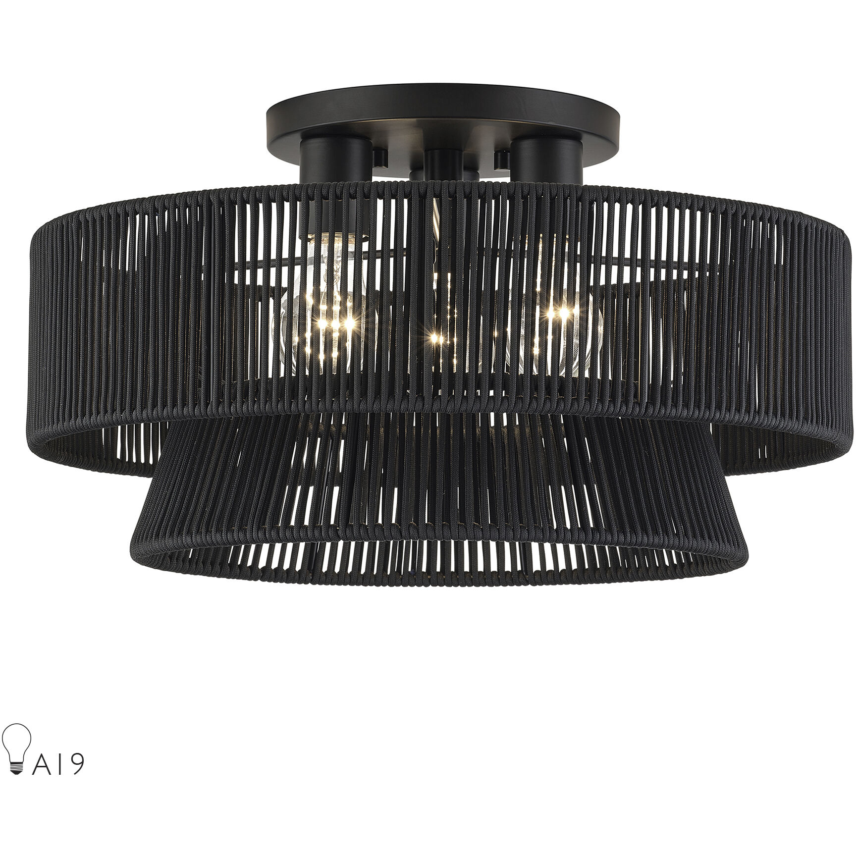 Florell 3 Light 18 inch Black Semi Flush Mount Ceiling Light, Large