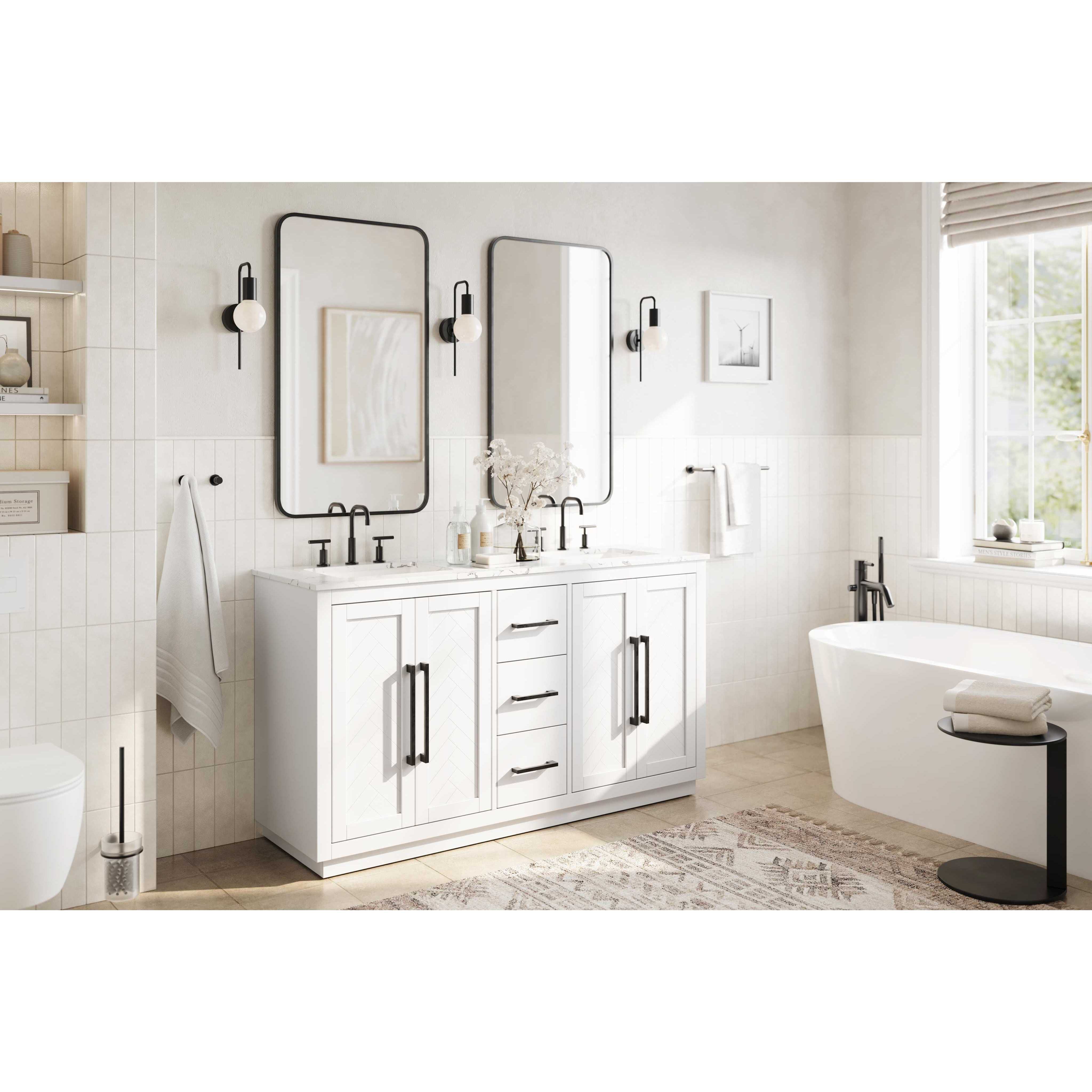Chase 60 X 34 inch White Bathroom Vanity Cabinet