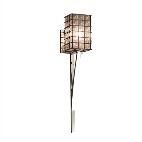 Wire Glass Wall Sconce Wall Light in 700 Lm LED, Polished Chrome, Grid with Clear Bubbles, Square with Flat Rim