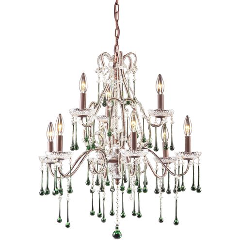 Opulence 9 Light 25 inch Rust with Clear and Green Chandelier Ceiling Light in Lime Crystal