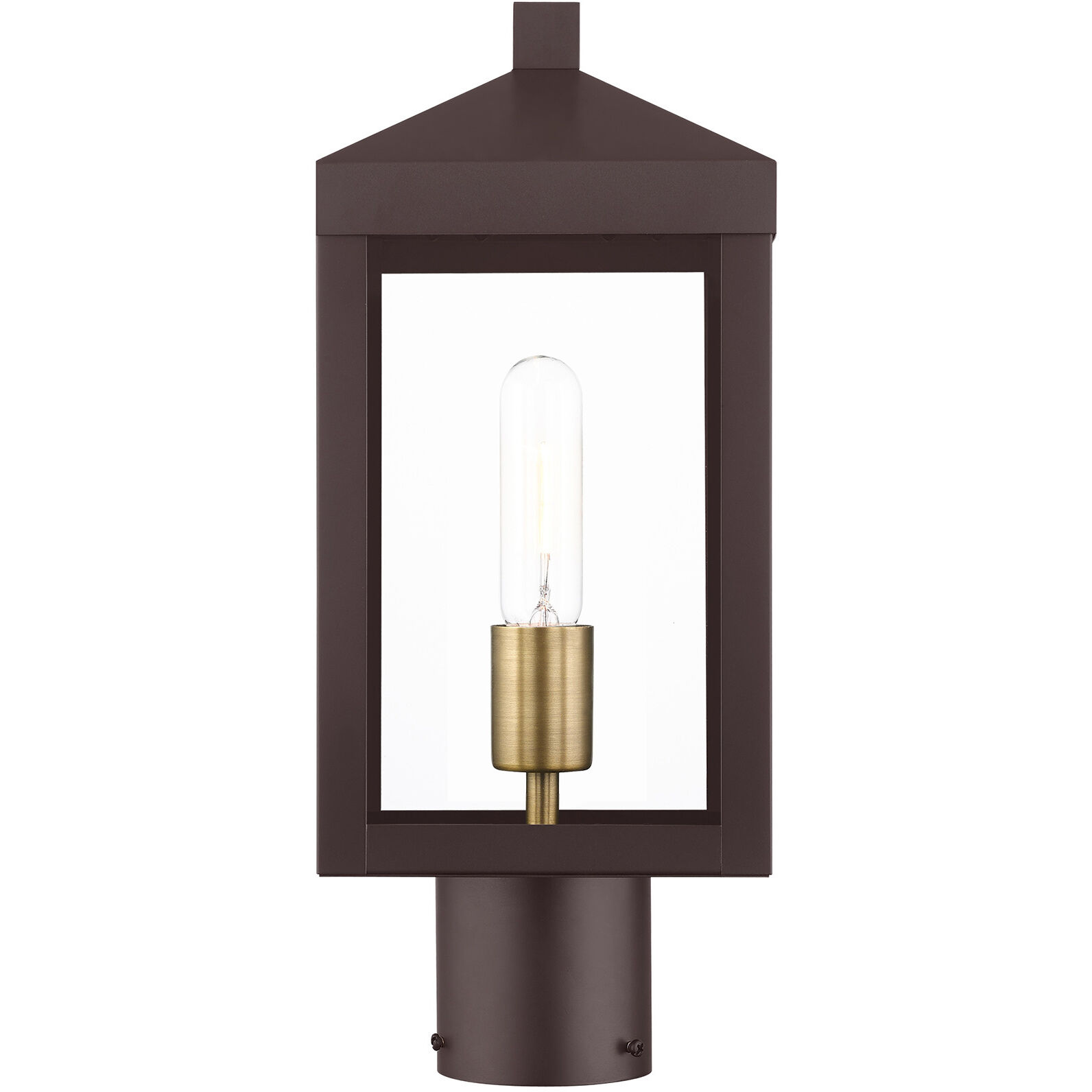 Nyack 1 Light 15 inch Bronze with Antique Brass Cluser Outdoor Post Top Lantern
