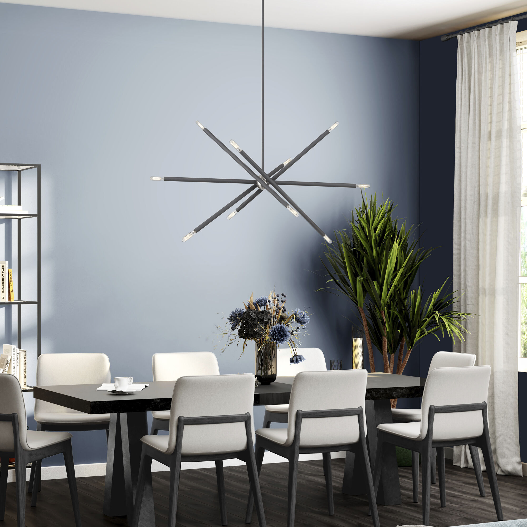 Soho Linear Chandelier Ceiling Light in Scandinavian Gray with Brushed Nickel Accents
