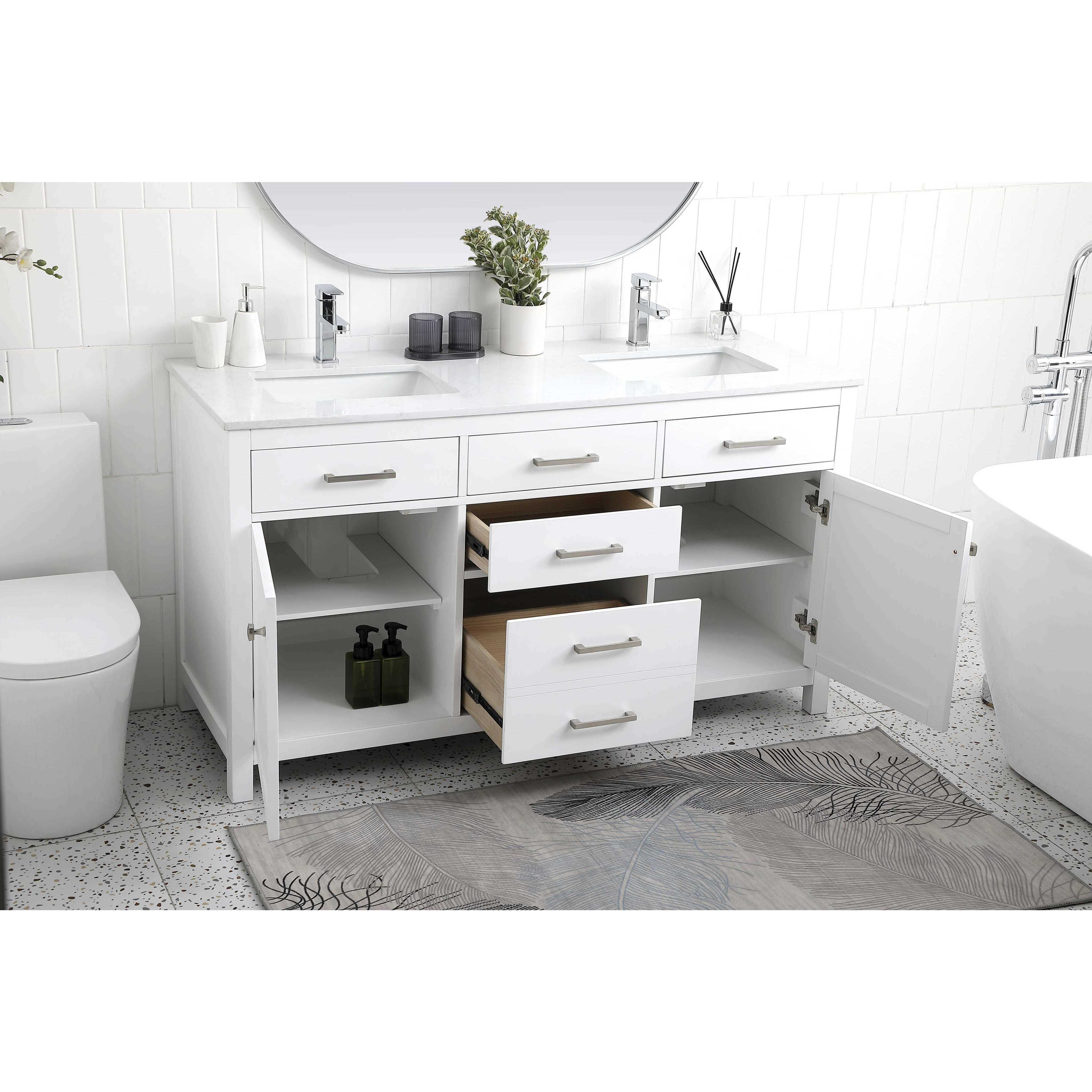 Lewis 60 X 22 X 34 inch White Vanity Sink Set