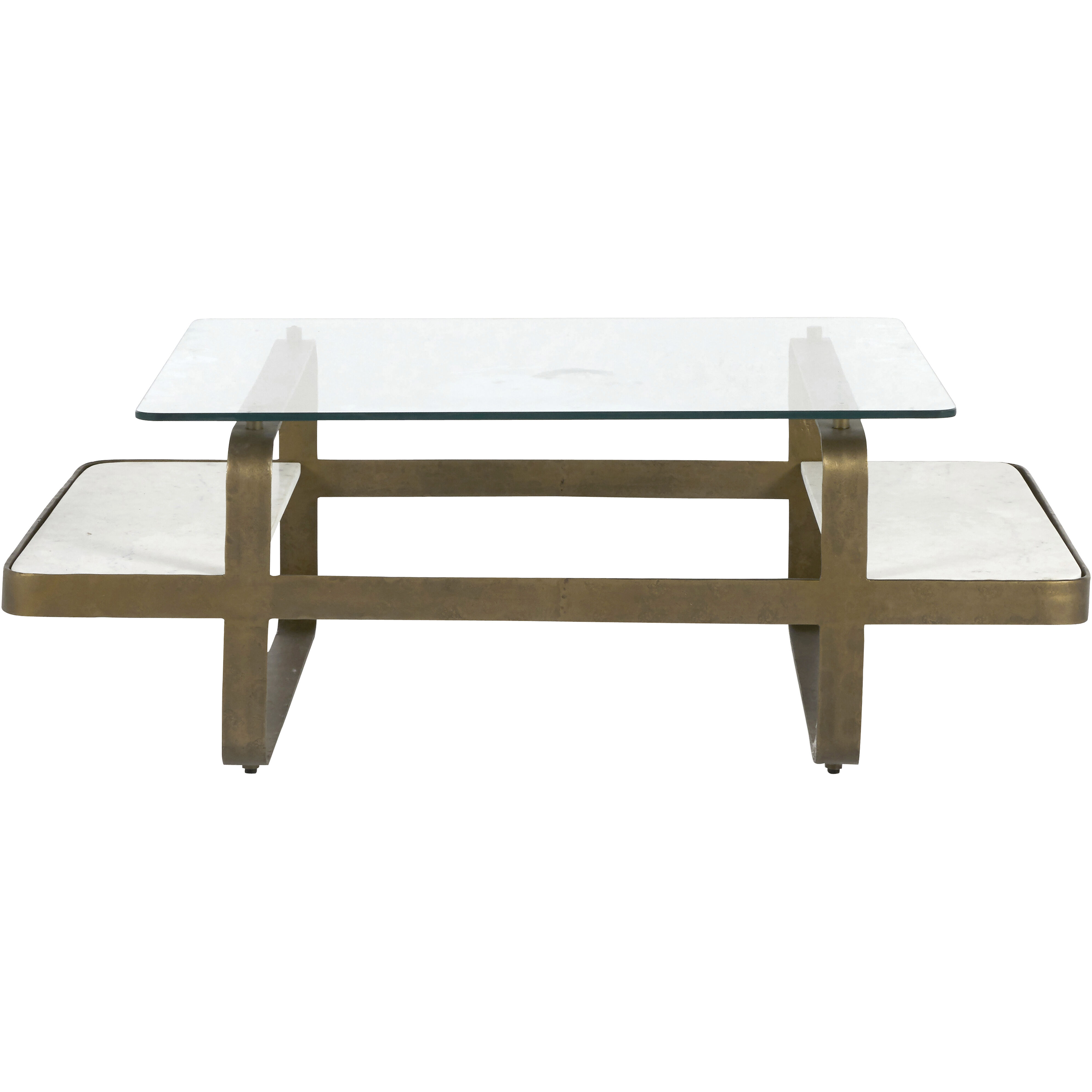 Winnipeg 48 X 30 inch Forged Champagne and Ivory Marble with Tempered Glass Coffee Table