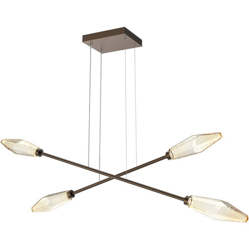 Rock Crystal LED Flat Bronze Linear Multi-Pendant Ceiling Light in 3000K LED, Amber, Double Moda