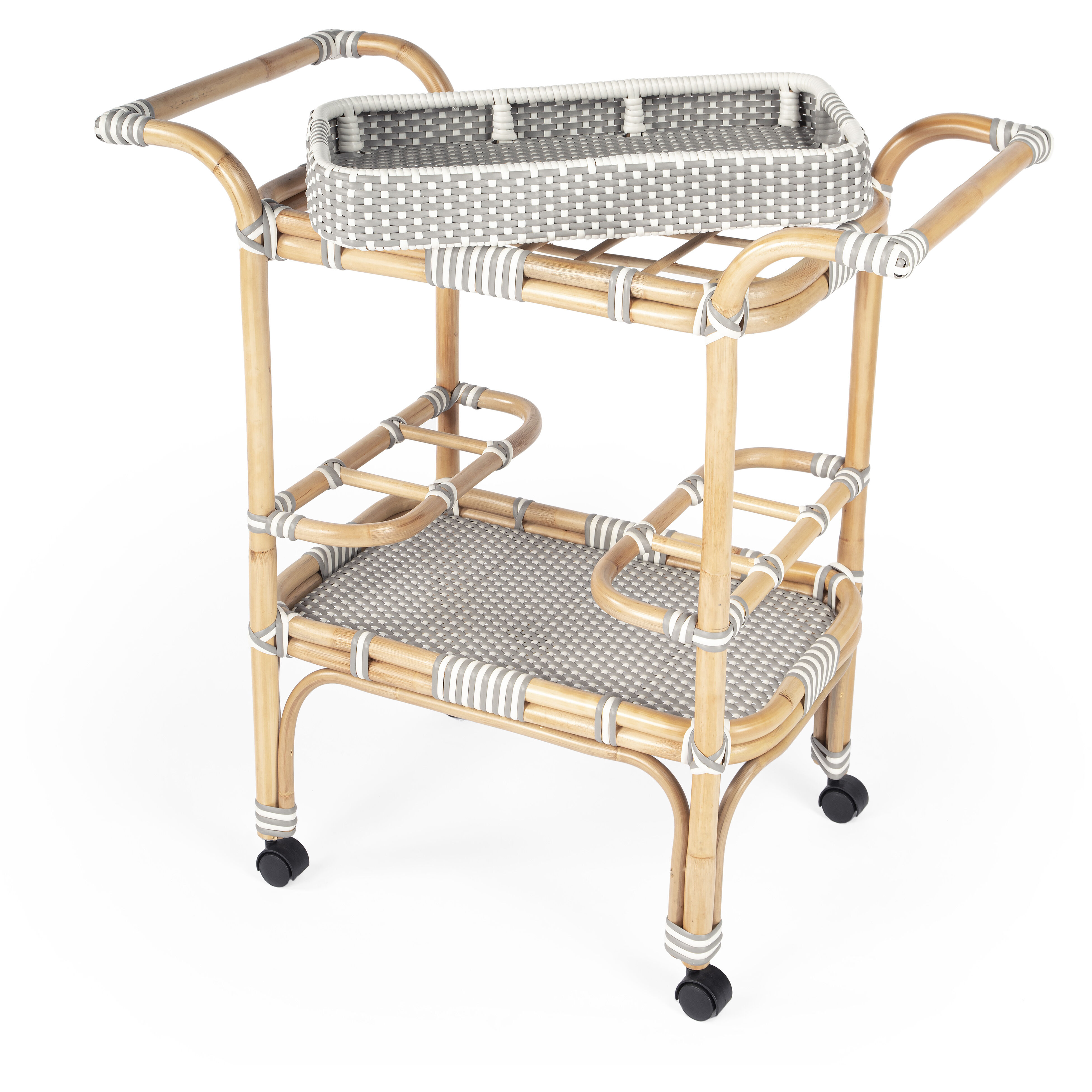 Selena Grey & Rattan Bar Cart in Gray and White,Natural