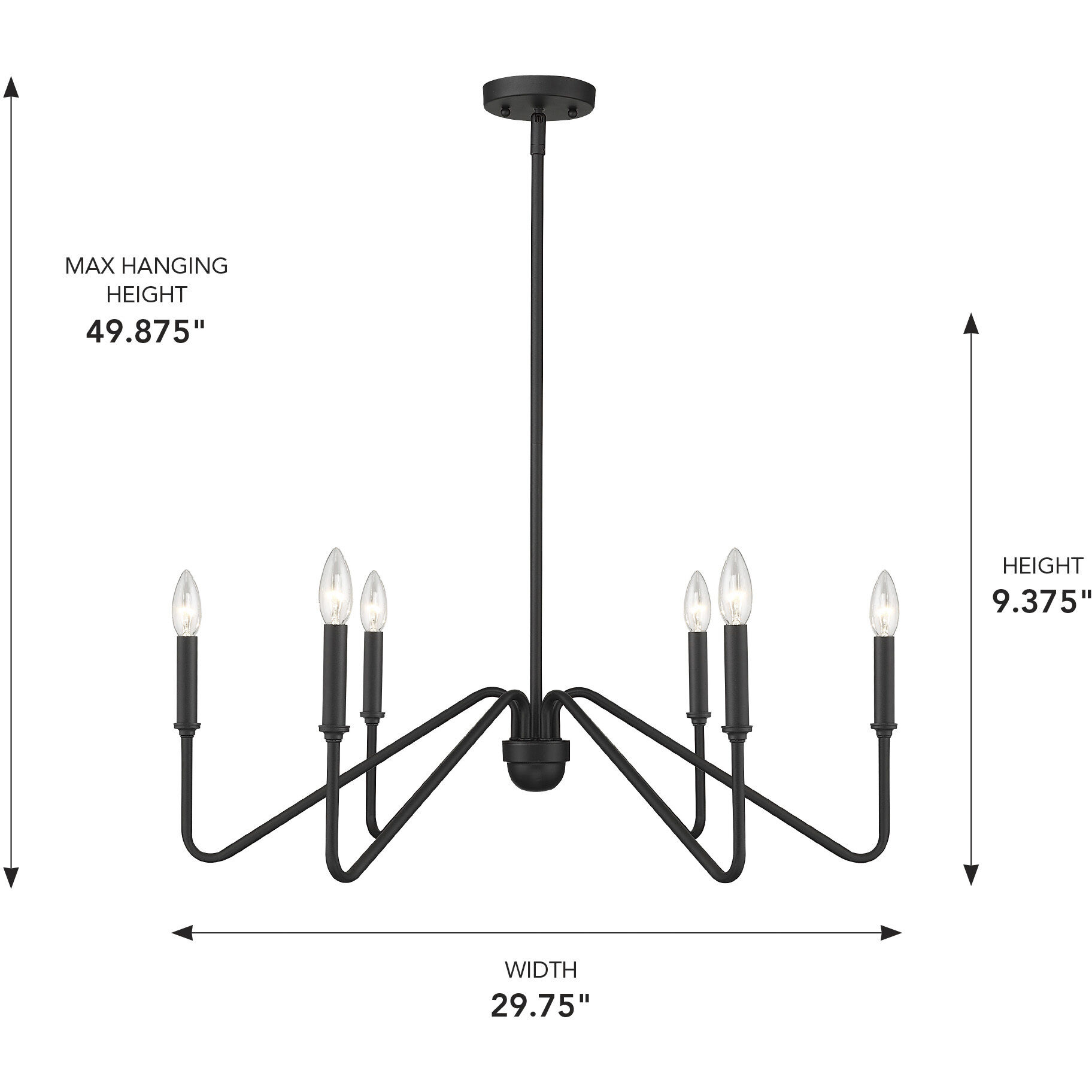 Yep Kennedy 29.75 inch 60.00 watt Natural Black Chandelier Ceiling Light in No Shade