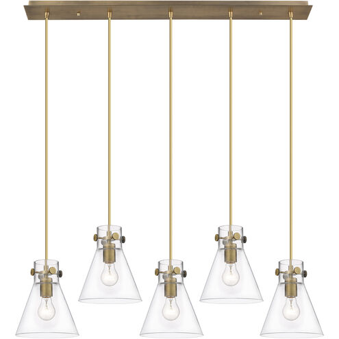 Newton Cone 5 Light 39.75 inch Brushed Brass Linear Pendant Ceiling Light in Clear Glass