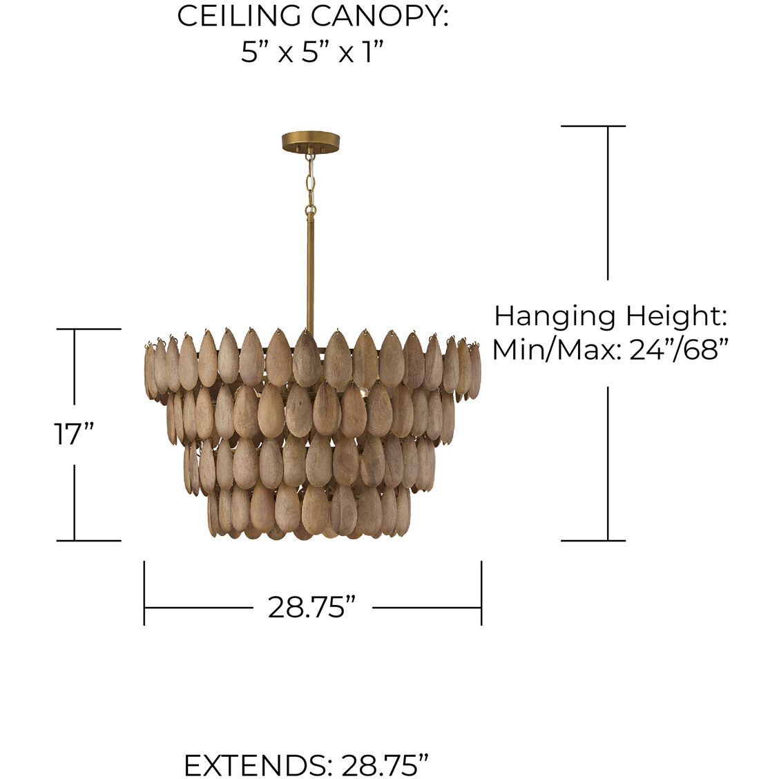 Ravi 4 Light 28.75 inch Light Wood and Patinaed Brass Pendant Ceiling Light