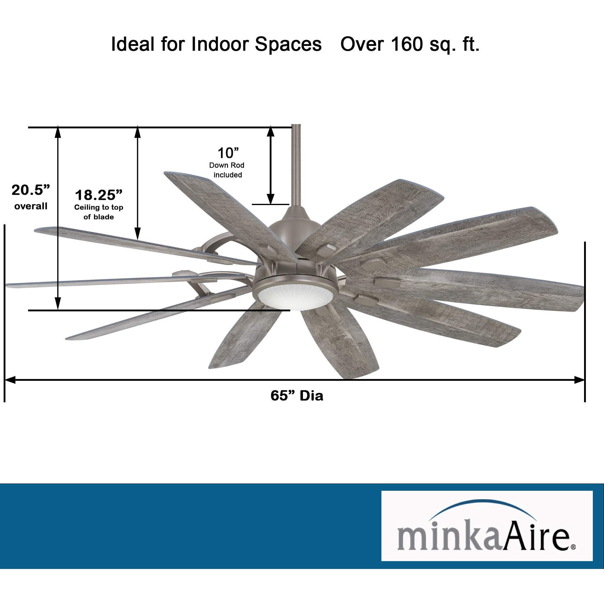 Barn 65 inch Savannah Gray Ceiling Fan in Burnished Nickel