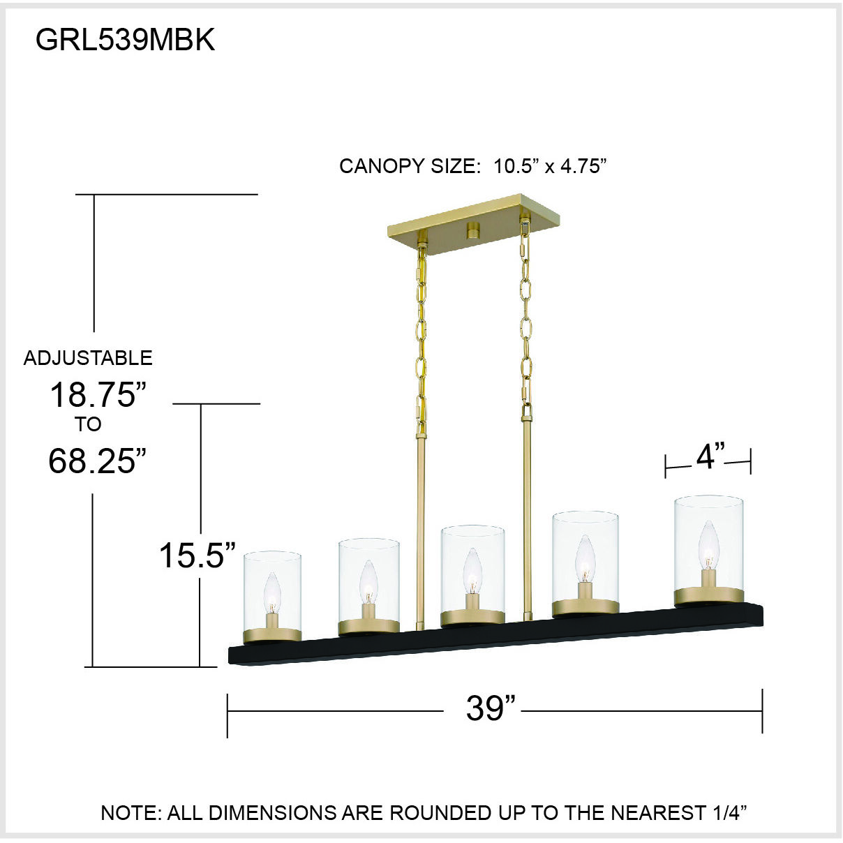 Greeley 5 Light 39 inch Matte Black Island Light Ceiling Light