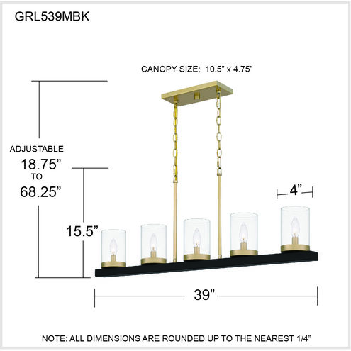 Greeley 5 Light 39 inch Matte Black Island Light Ceiling Light
