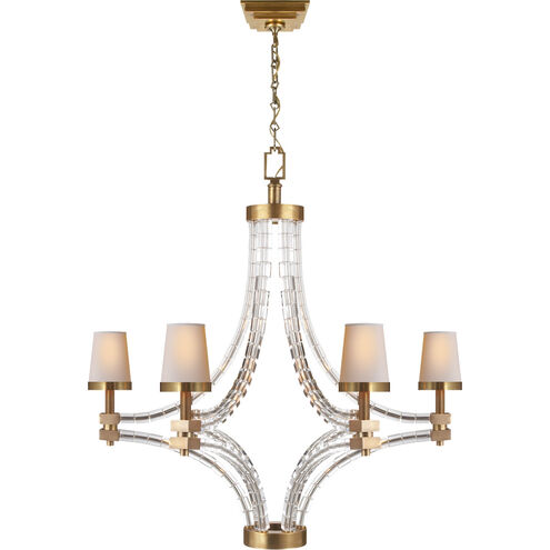 Chapman & Myers Crystal Cube 6 Light 34.5 inch Antique-Burnished Brass Chandelier Ceiling Light in Natural Paper, Large