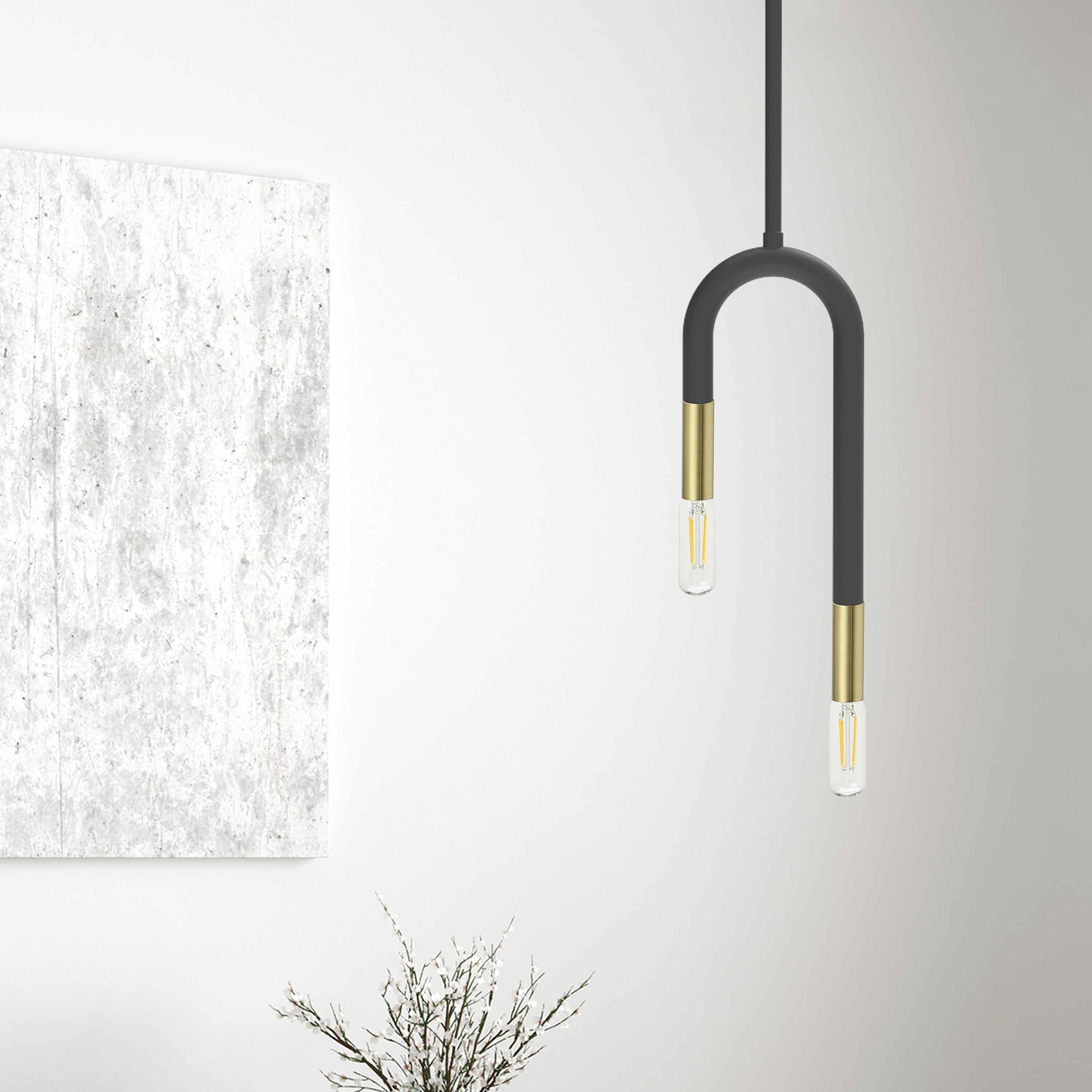 Wand 2 Light 5 inch Matte Black with Aged Brass Pendant Ceiling Light in Matte Black and Aged Brass