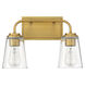 Transitional 2 Light 15 inch Natural Brass Bathroom Vanity Light Wall Light
