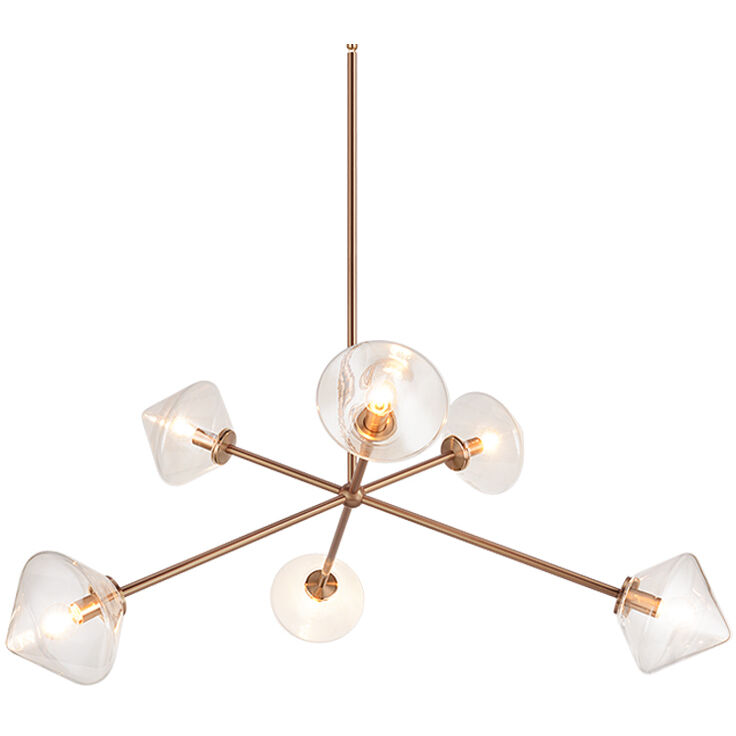 Novo 6 Light 33.75 inch Aged Gold Brass Pendant Ceiling Light in Aged Gold Brass and Clear