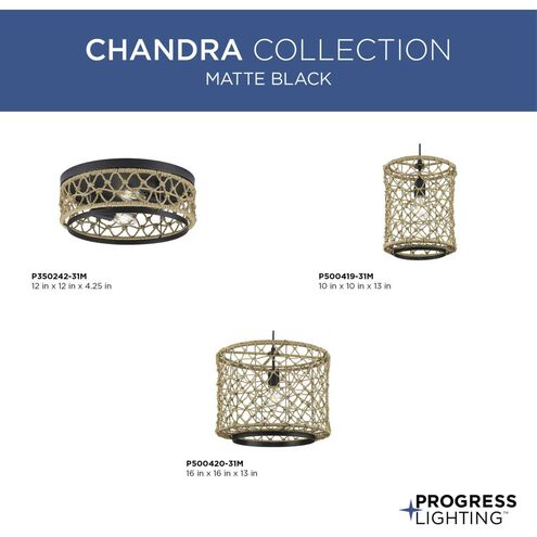 Chandra 1 Light 16 inch Matte Black Pendant Ceiling Light, Design Series