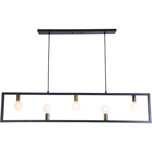 Vera 5 Light 55 inch Matte Black and Polished Brass Linear Pendant Ceiling Light