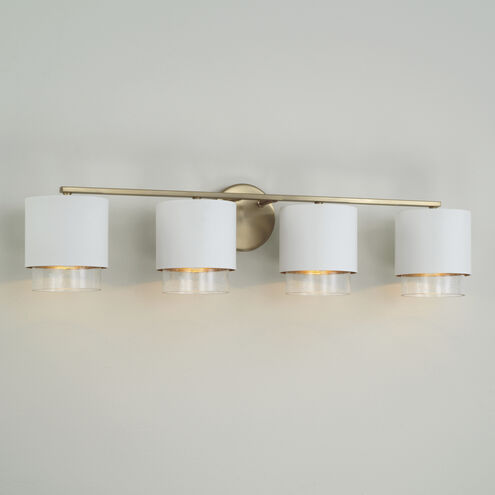 Weller 4 Light 33.5 inch Matte Brass and White Vanity Light Wall Light