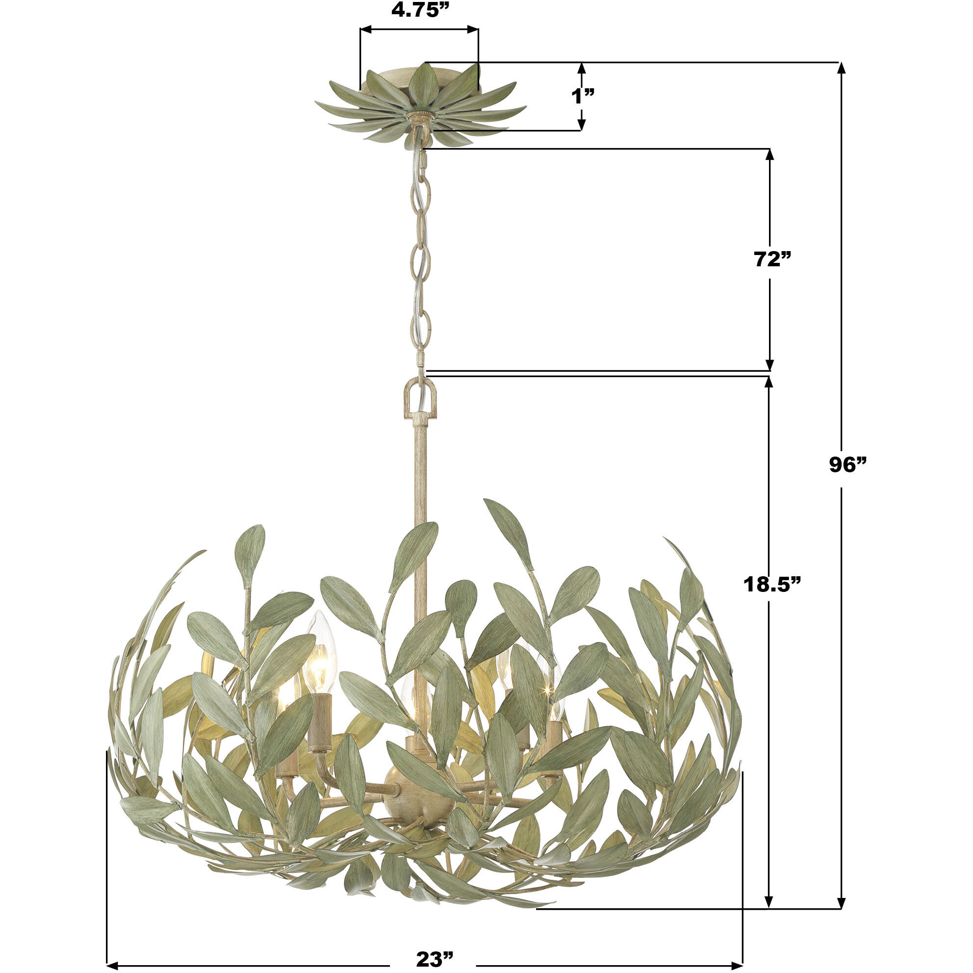 Broche 5 Light 23 inch Champagne Green Tea Chandelier Ceiling Light