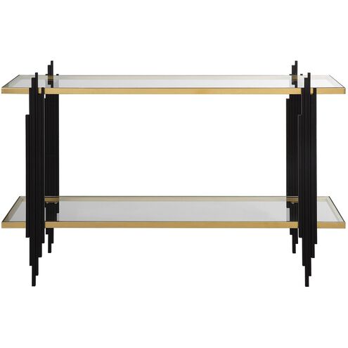 Empire 52 inch Gold Leaf and Matte Black with Clear Glass Console Table