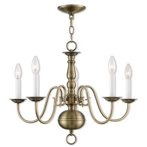 Williamsburgh 5 Light 24 inch Antique Brass Chandelier Ceiling Light