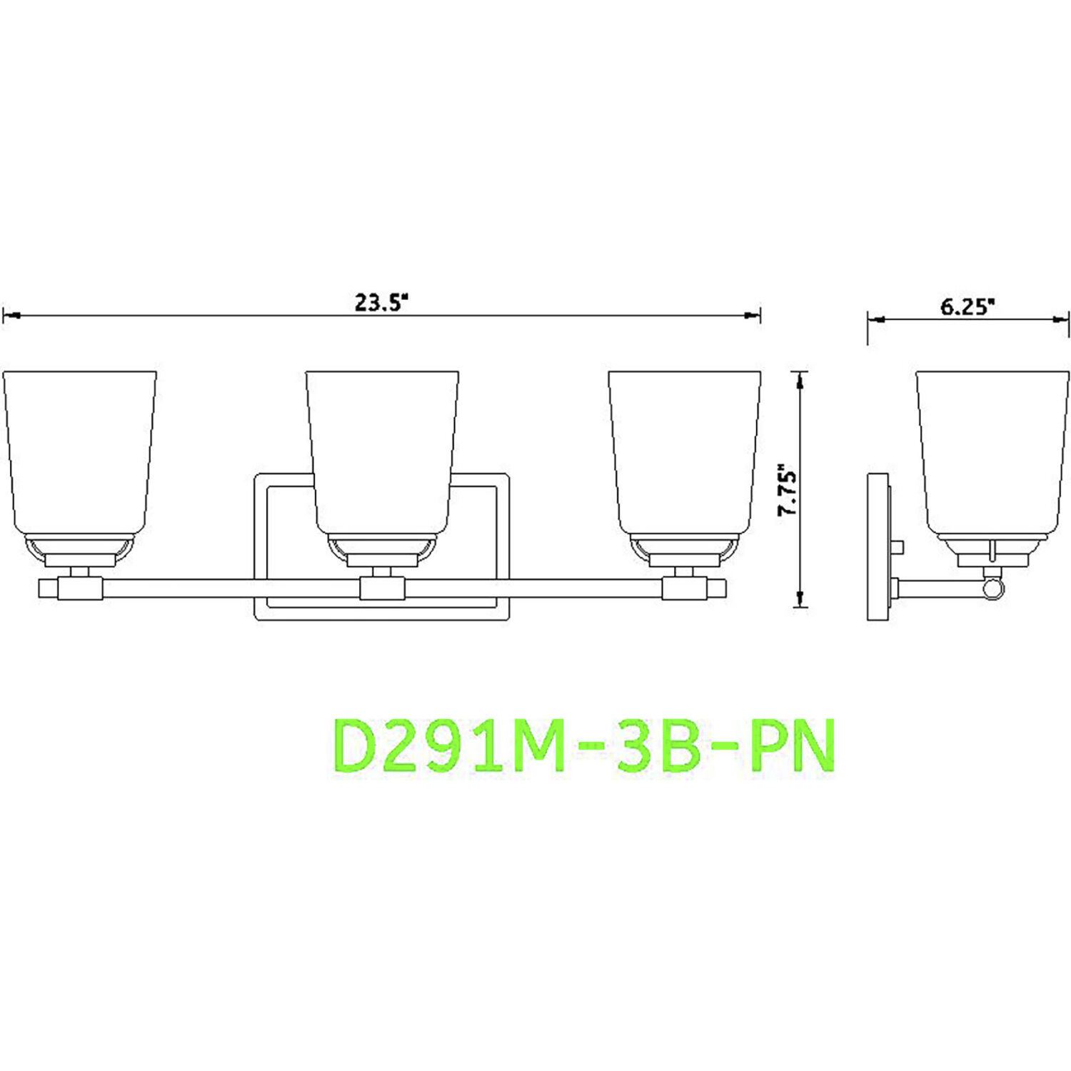 Stella 3 Light 23.5 inch Polished Nickel Vanity Light Wall Light