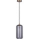 Malek 1 Light 5.88 inch Gold Corded Pendant Ceiling Light in Smoked Ribbed Glass