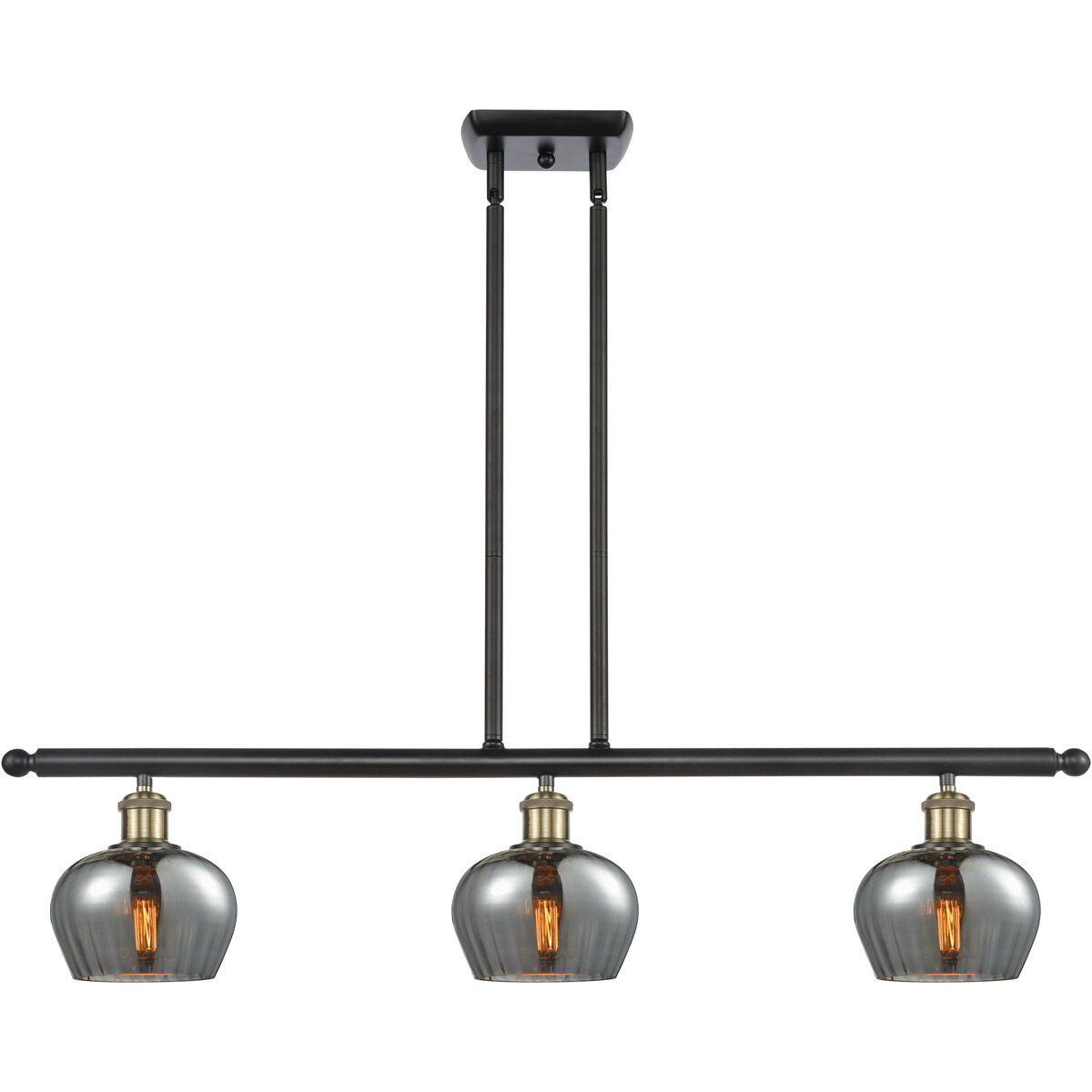 Ballston Fenton 3 Light 36 inch Black Antique Brass Island Light Ceiling Light in Plated Smoke Glass, Ballston