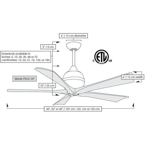 Atlas Irene-5 42 inch Matte Black with Matte White Blades Ceiling Fan, Atlas