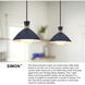 Simon LED 13 inch Matte Navy with Heritage Brass accents Pendant Ceiling Light, Semi-Flush Mount