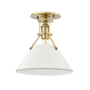 Painted No.2 1 Light 10 inch Aged Brass/Off White Semi Flush Ceiling Light