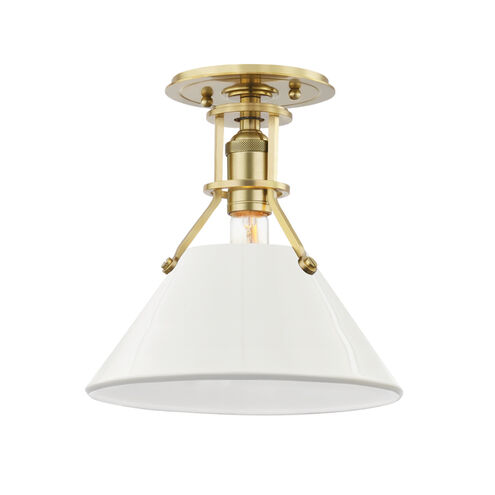 Painted No.2 1 Light 9.5 inch Aged Brass/Off White Semi Flush Ceiling Light