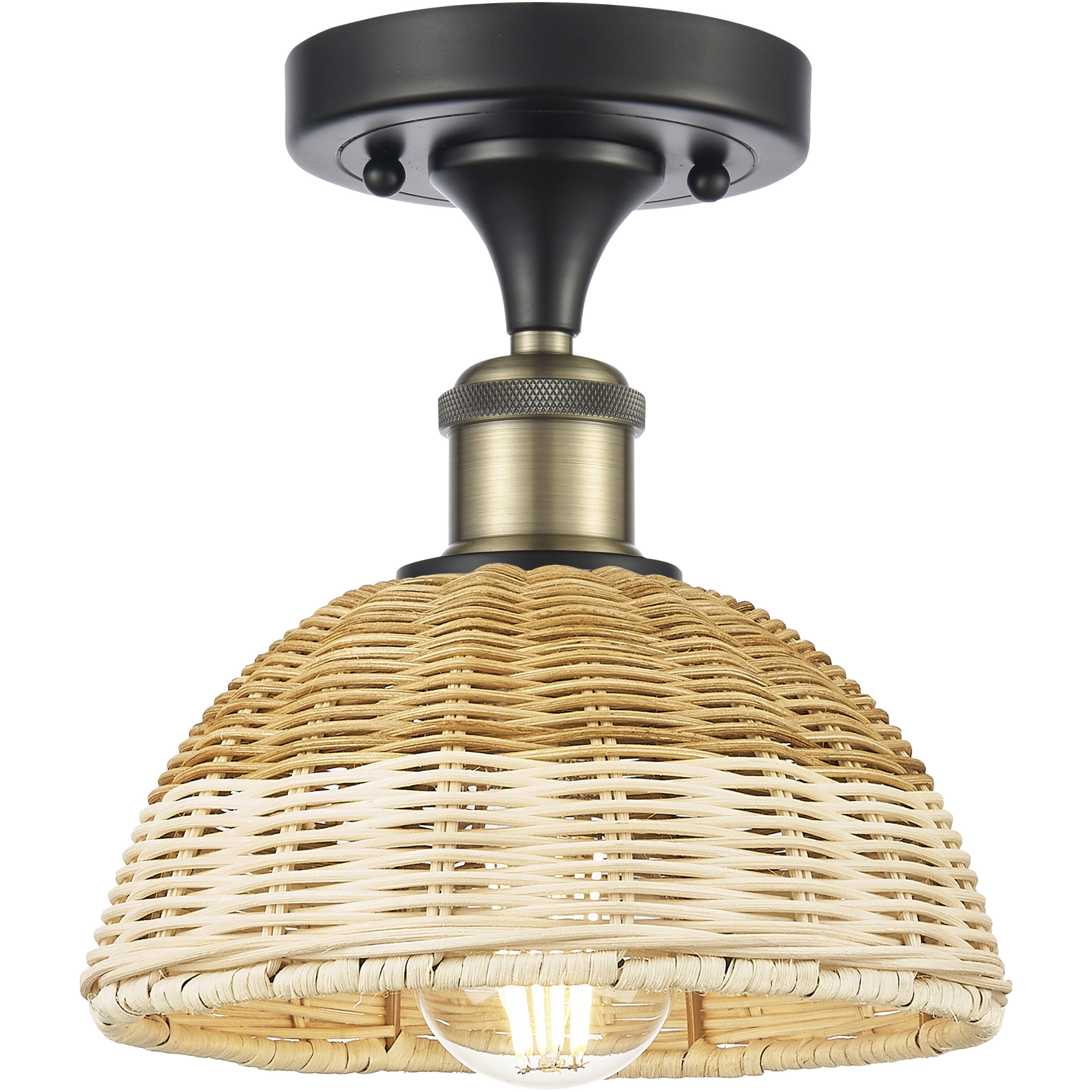 Ballston Bristol Natural II 1 Light 7.5 inch Black Antique Brass Semi-Flush Mount Ceiling Light
