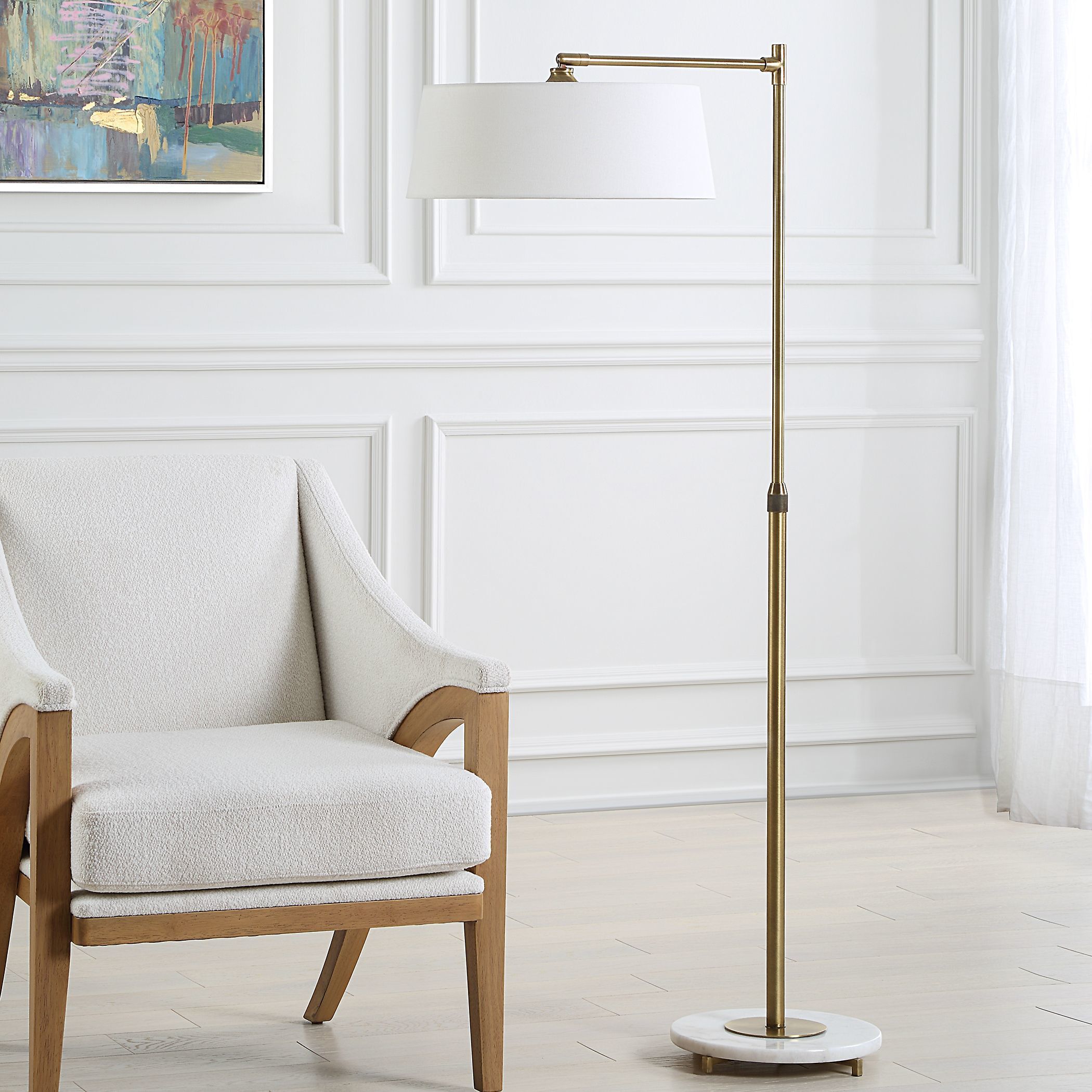 Branch Out 66.5 inch 100.00 watt Antique Brushed Brass and White Marble Floor Lamp Portable Light